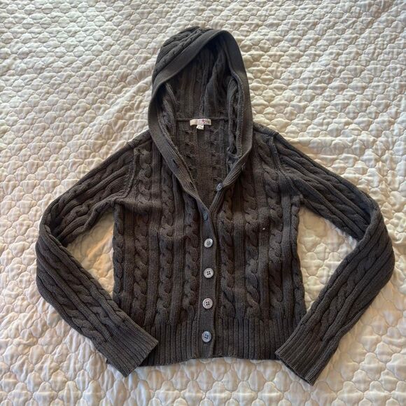 Joie Tops - Joie Women’s y2k Green Chunky Knit Cashmere Blend Button Up Hoodie Goblincore